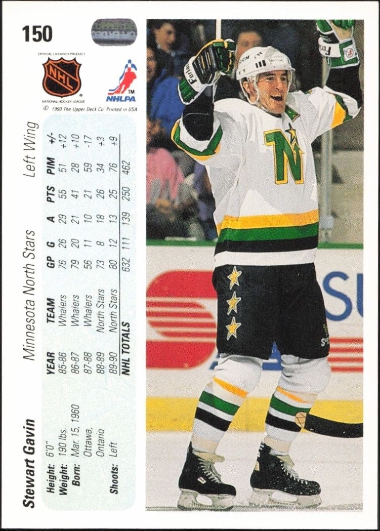 1990-91 Upper Deck Stewart Gavin #150 hockey trading card back