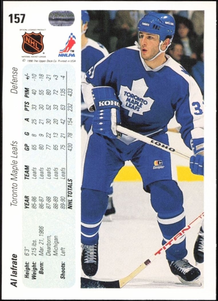 1990-91 Upper Deck Al Iafrate #157 hockey trading card back