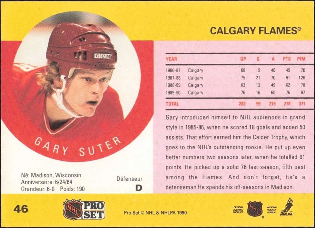 1990-91 Pro Set Gary Suter #46 hockey trading card back