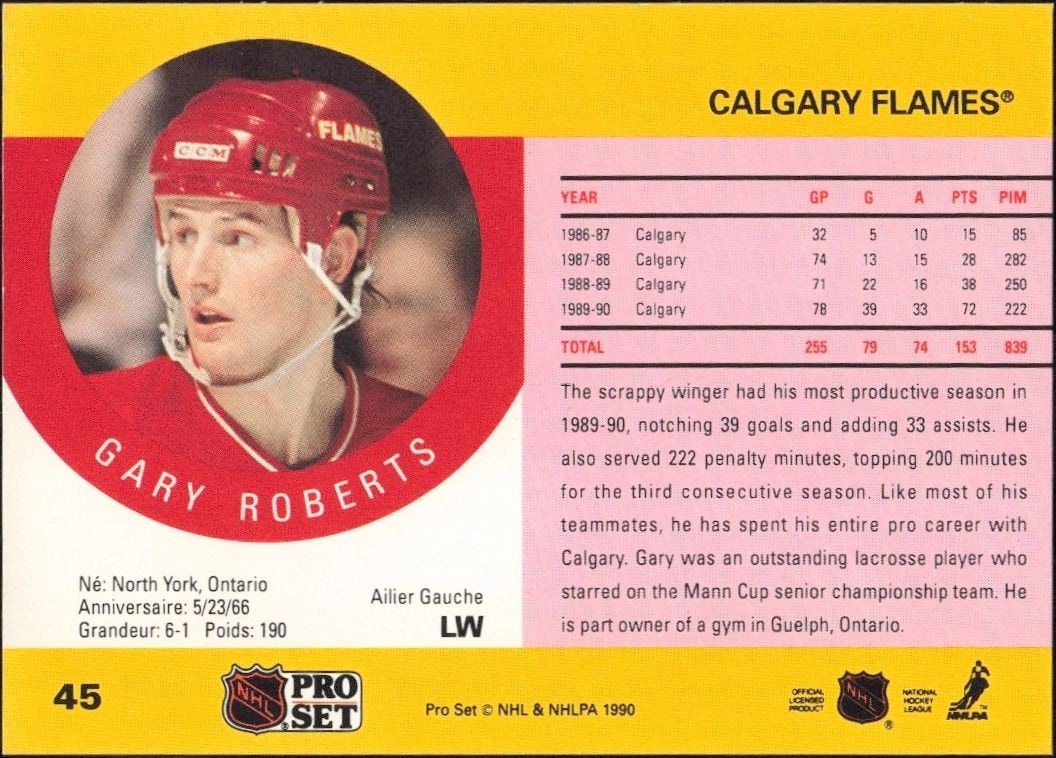 1990-91 Pro Set Gary Roberts #45 hockey trading card back