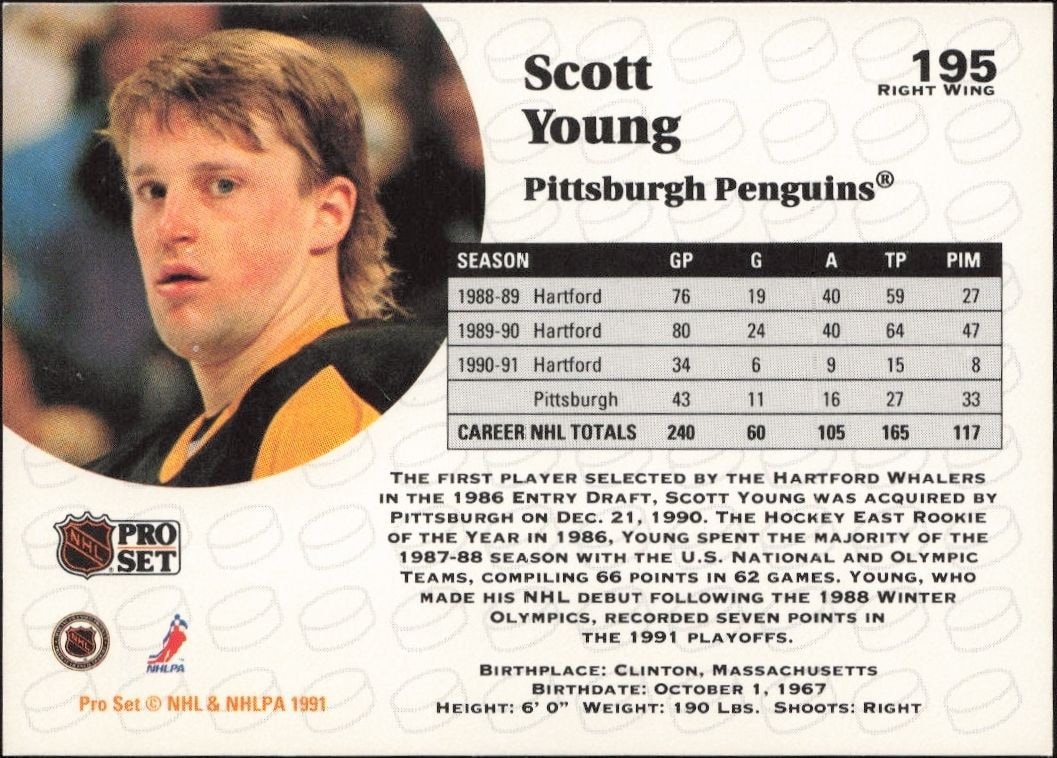 1991-92 Pro Set Scott Young #195 hockey trading card back