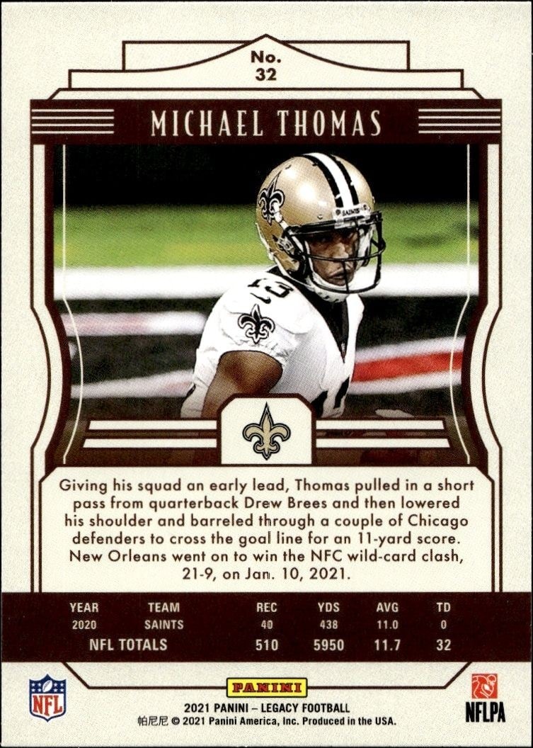 2021 Panini Michael Thomas #32 football trading card back