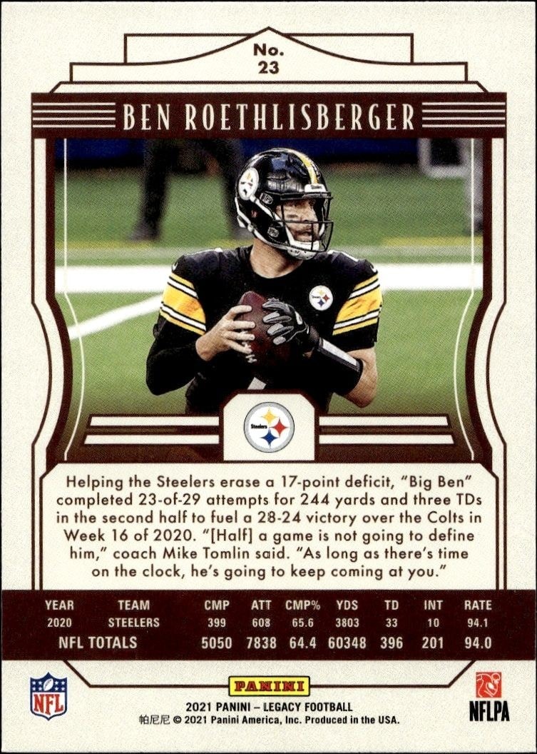 2021 Panini Ben Roethlisberger #23 football trading card back