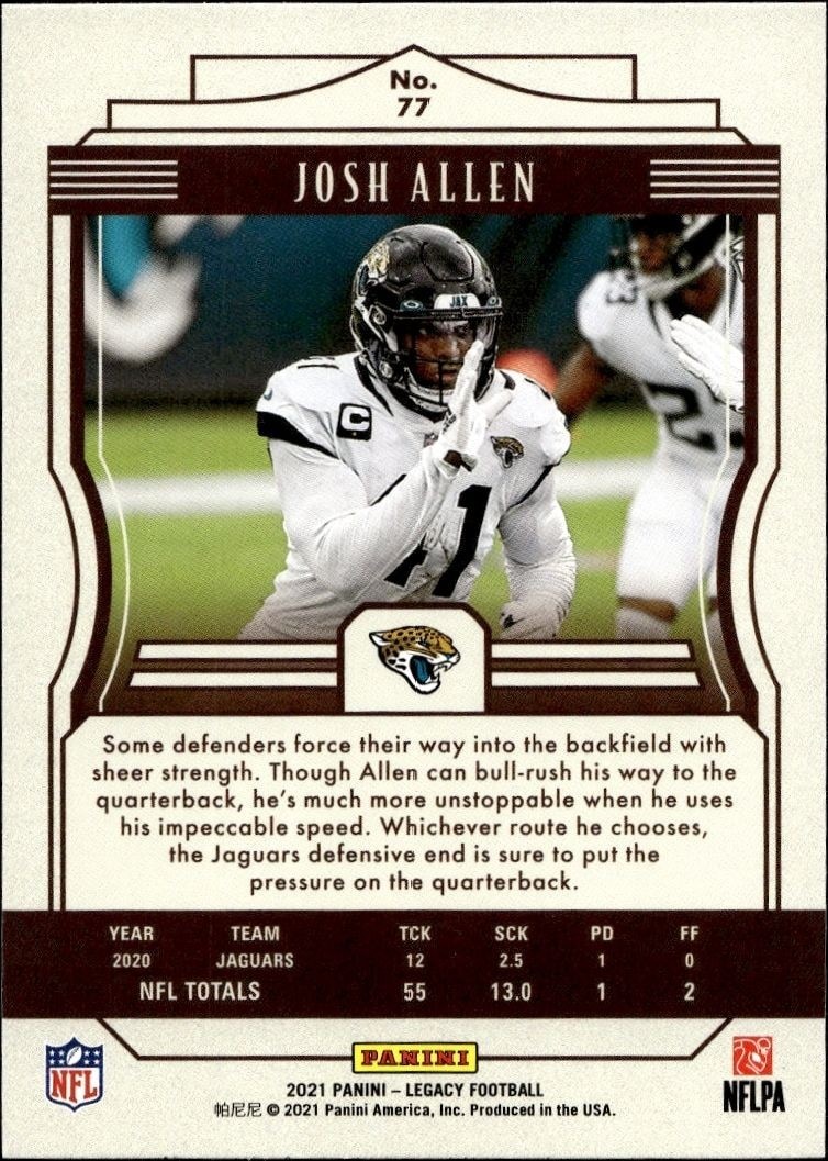 2021 Panini Josh Allen #77 football trading card back