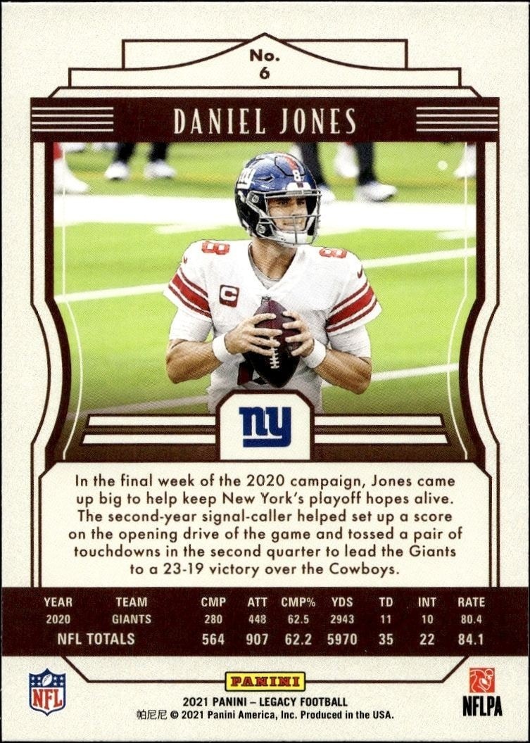 2021 Panini Daniel Jones #6 football trading card back
