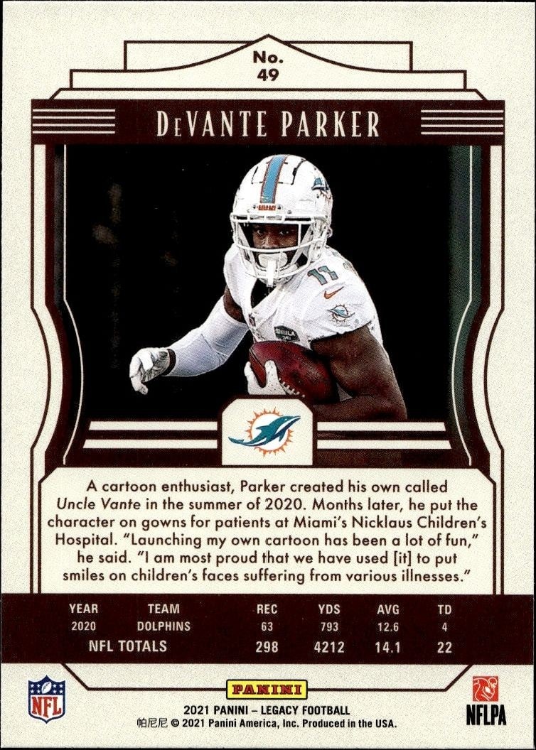 2021 Panini DeVante Parker #49 football trading card back
