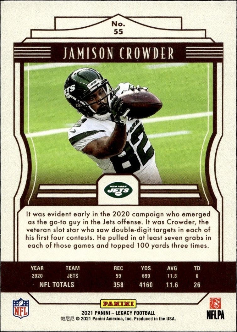 2021 Panini Jamison Crowder #55 football trading card back