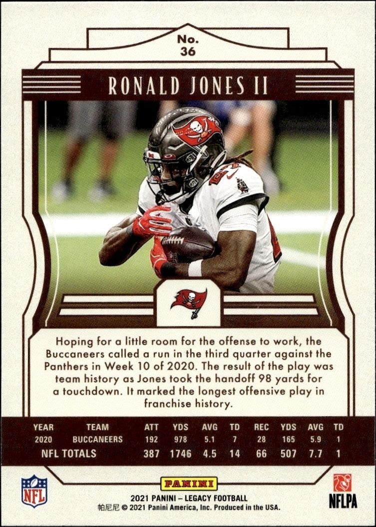 2021 Panini Ronald Jones II #36 football trading card back