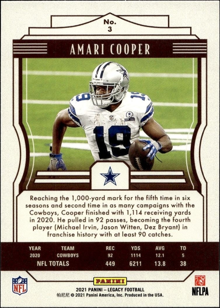 2021 Panini Amari Cooper #3 football trading card back