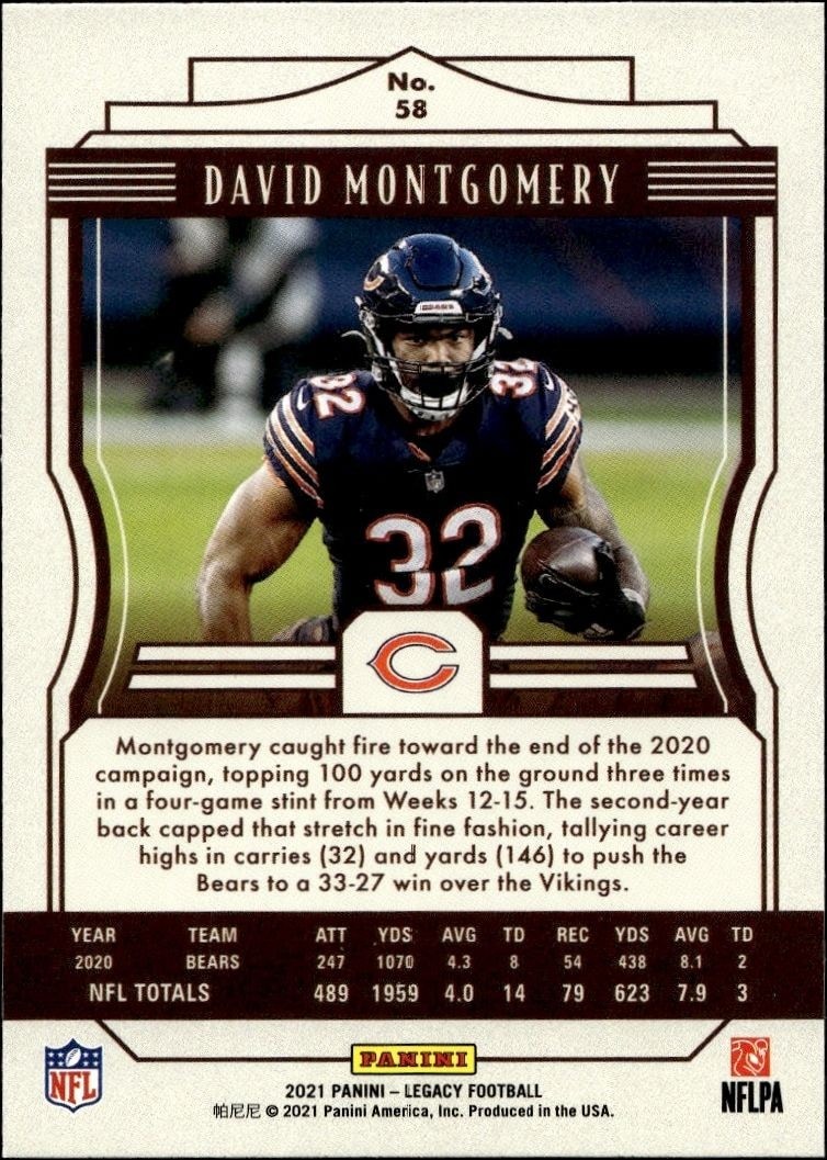 2021 Panini David Montgomery #58 football trading card back