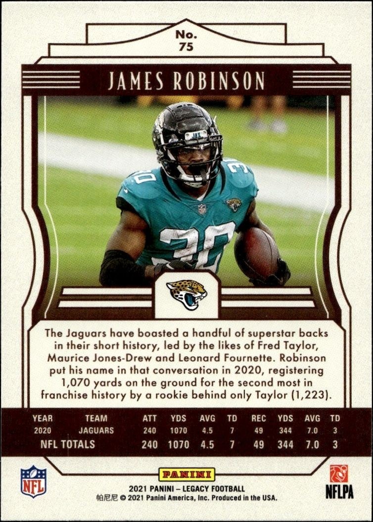 2021 Panini James Robinson #75 football trading card back