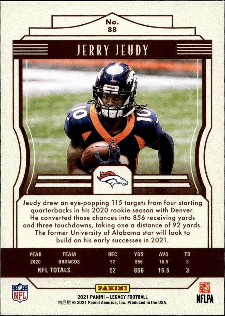 2021 Panini Jerry Jeudy #88 football trading card back
