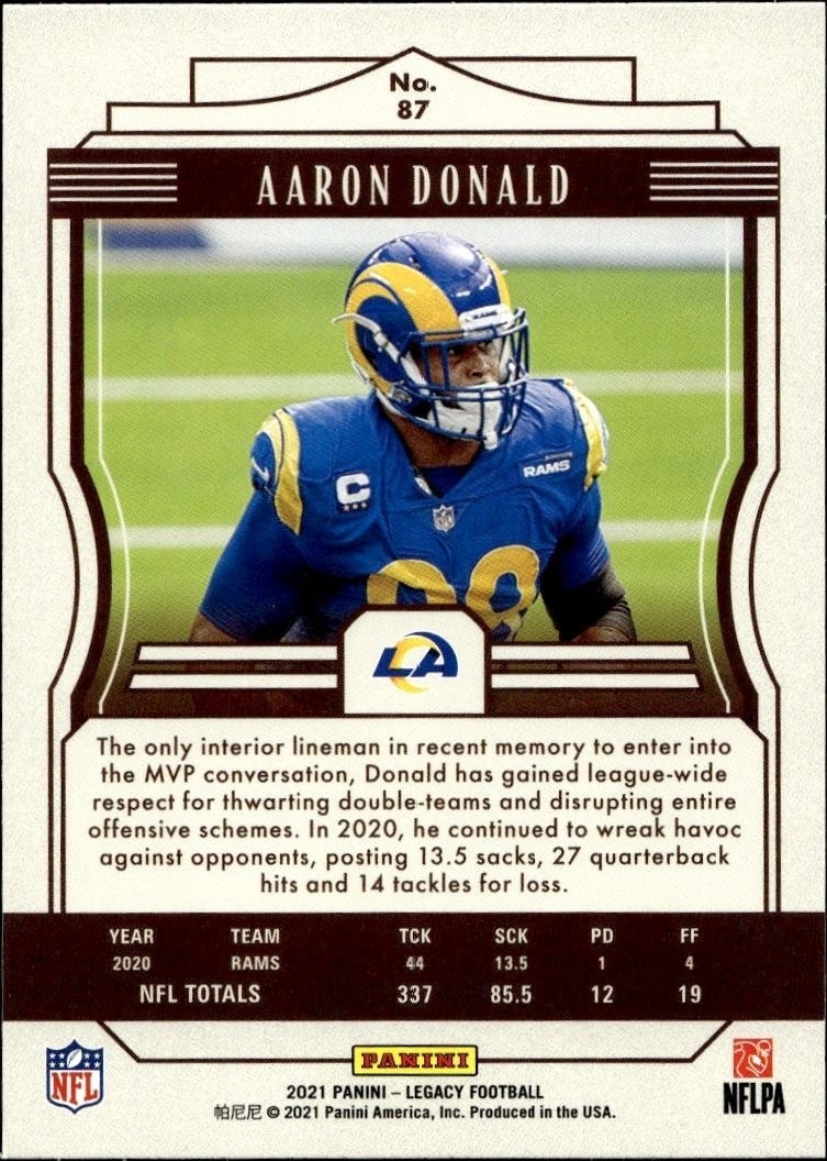 2021 Panini Aaron Donald #87 football trading card back