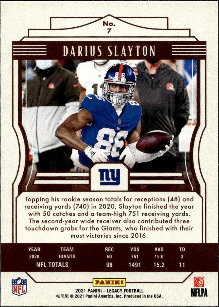 2021 Panini Darius Slayton #7 football trading card back