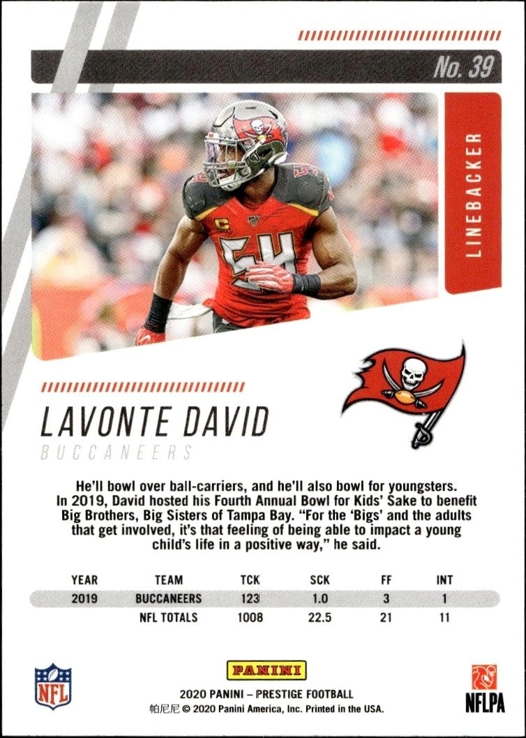 2020 Panini Lavonte David #39 football trading card back