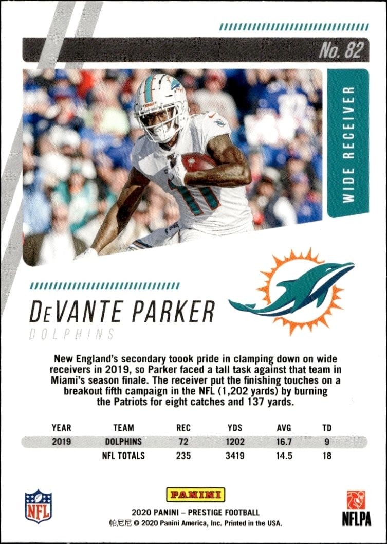 2020 Panini DeVante Parker #82 football trading card back