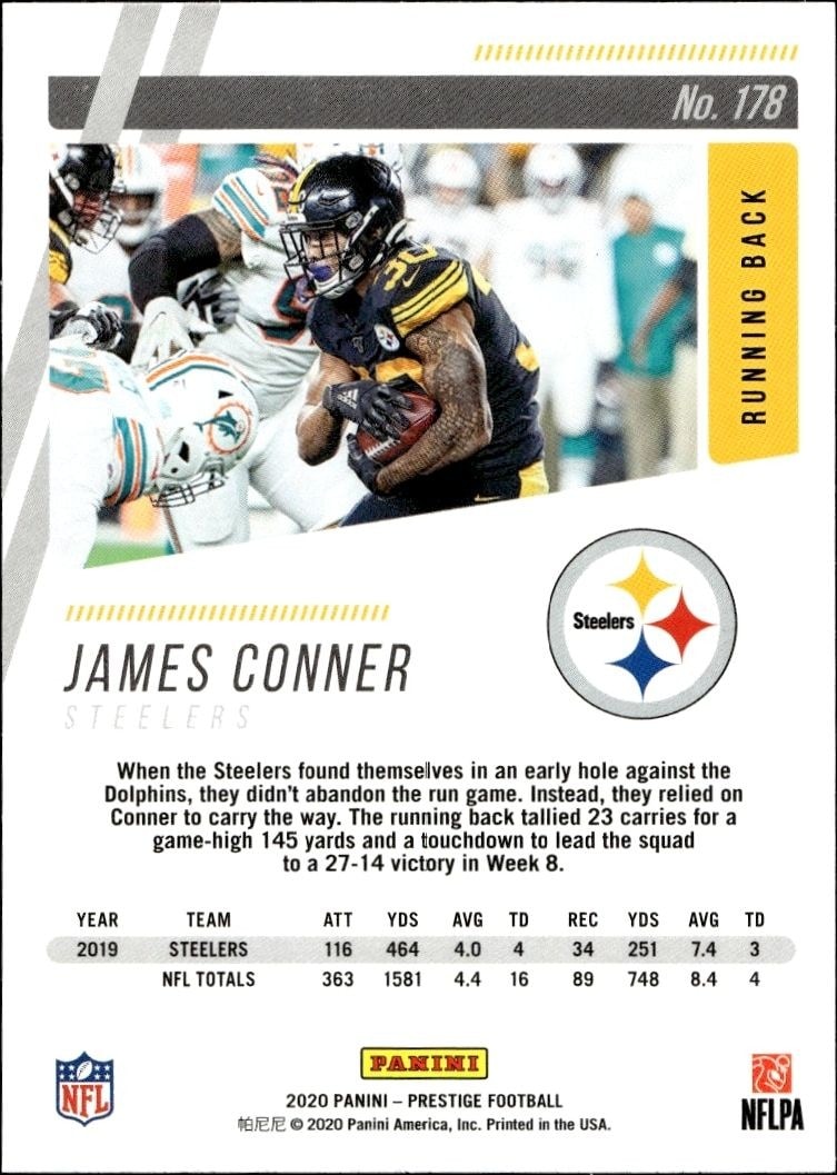 2020 Panini James Conner #178 football trading card back