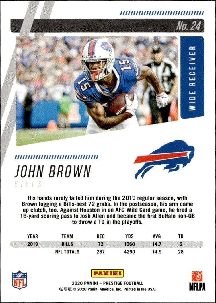 2020 Panini John Brown #24 football trading card back