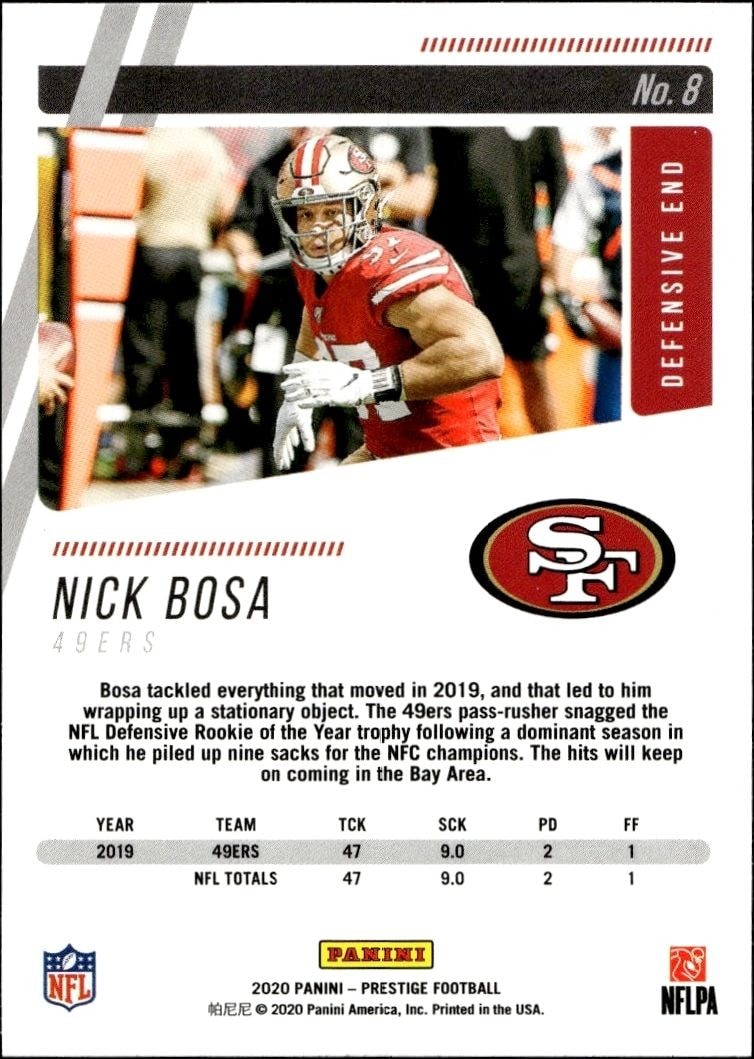 2020 Panini Nick Bosa #8 football trading card back