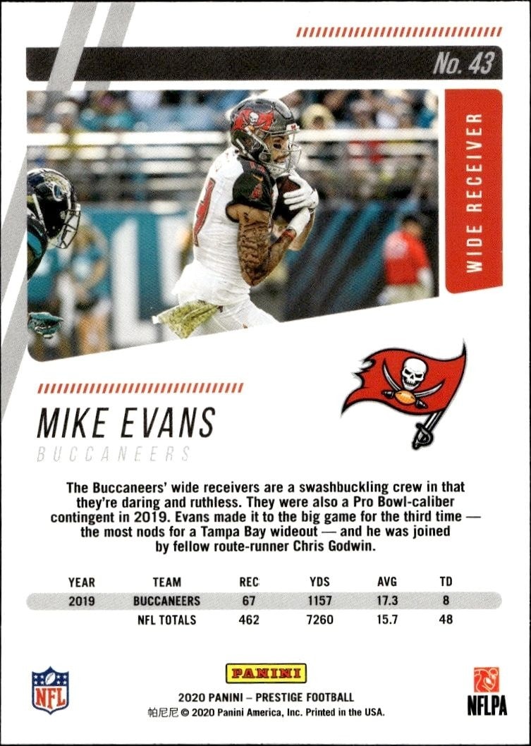 2020 Panini Mike Evans #43 football trading card back