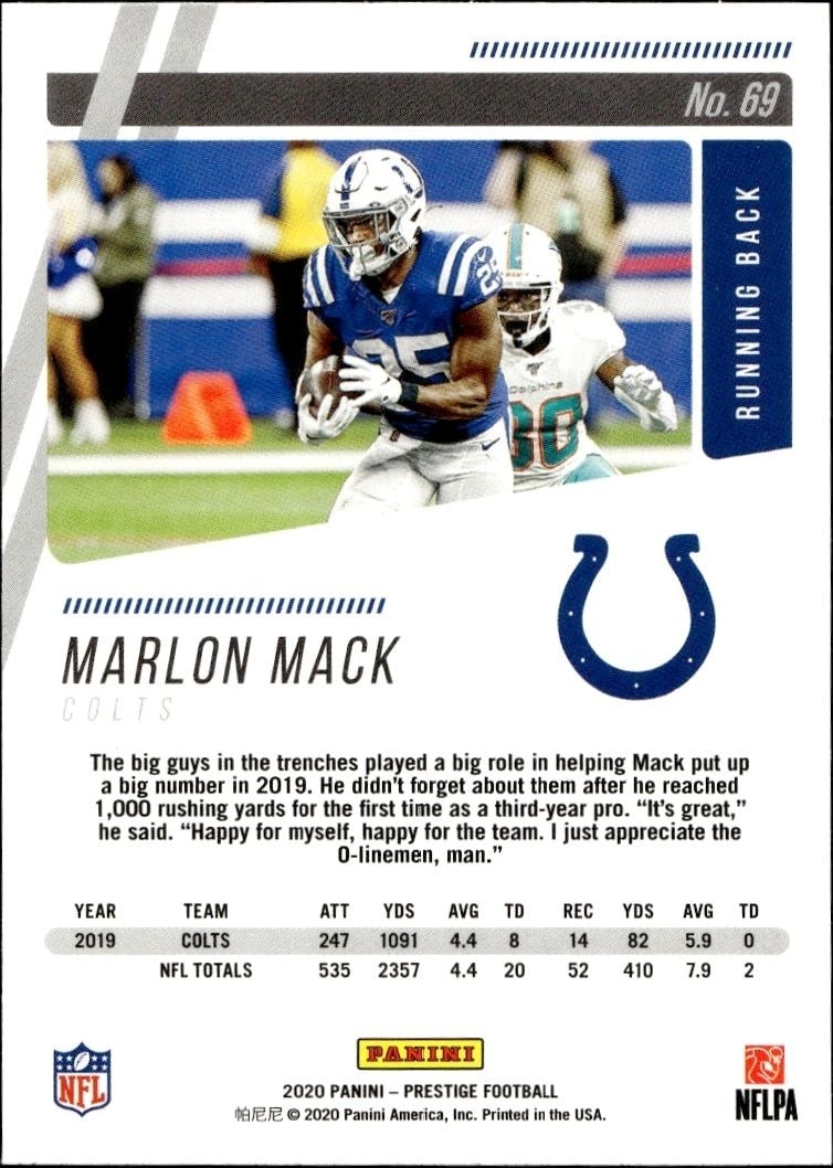 2020 Panini Marlon Mack #69 football trading card back