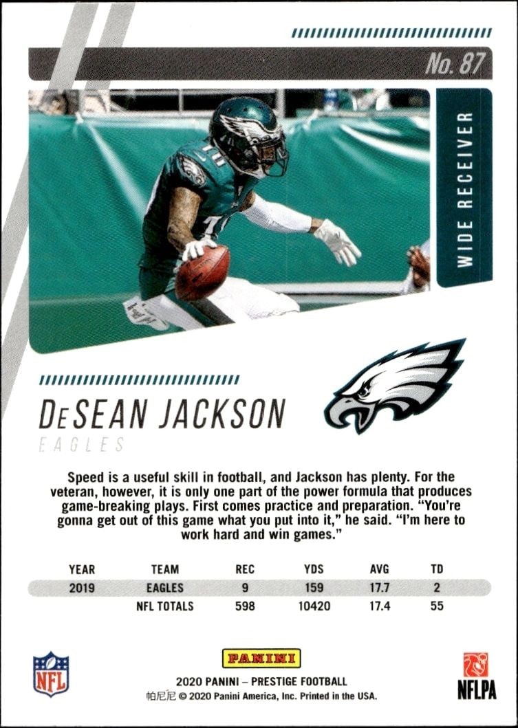 2020 Panini Desean Jackson #87 football trading card back