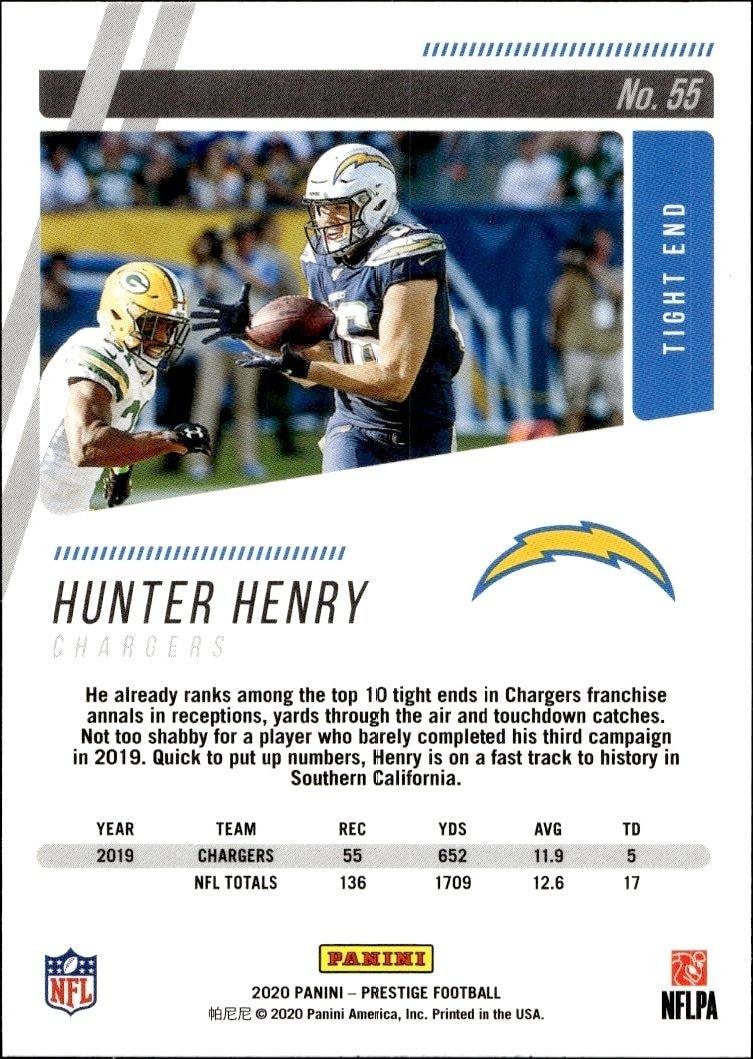 2020 Panini Hunter Henry #55 football trading card back