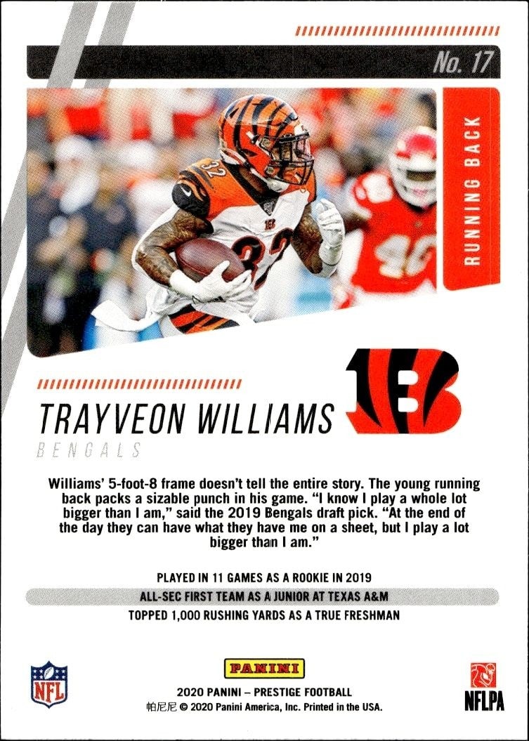 2020 Panini Trayveon Williams #17 football trading card back