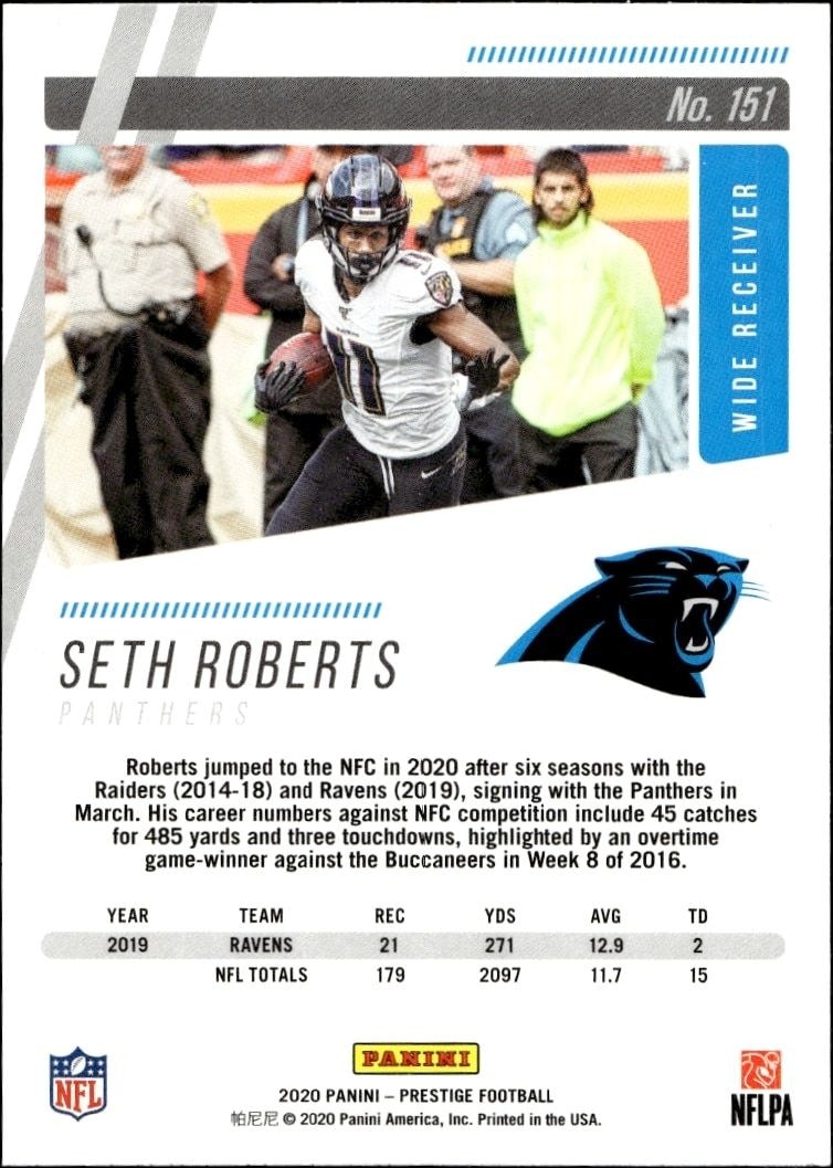 2020 Panini Seth Roberts #151 football trading card back
