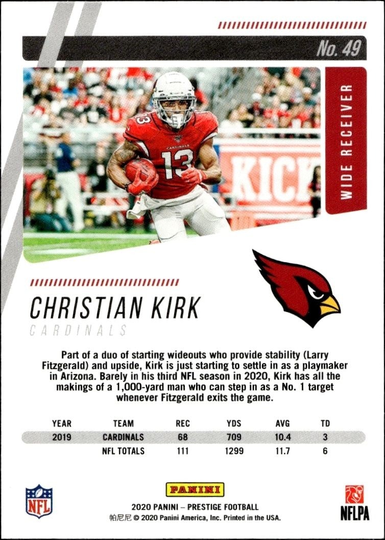 2020 Panini Christian Kirk #49 football trading card back