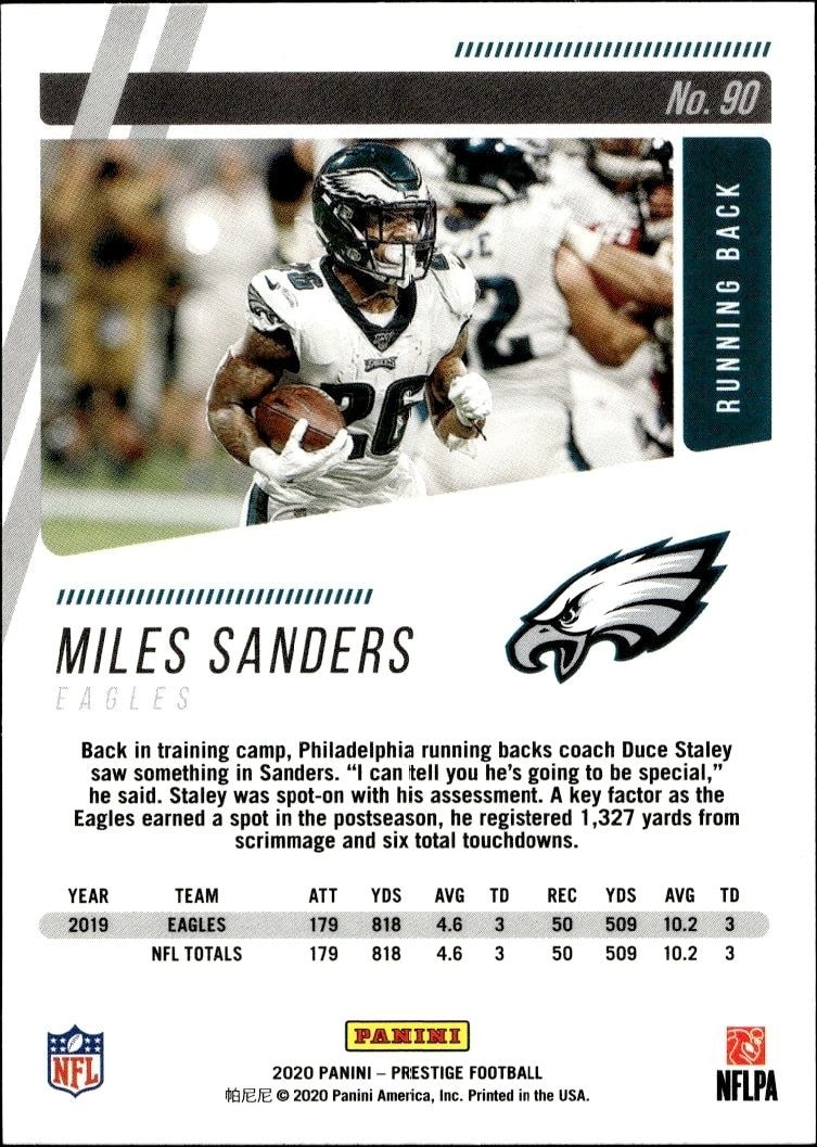 2020 Panini Miles Sanders #90 football trading card back