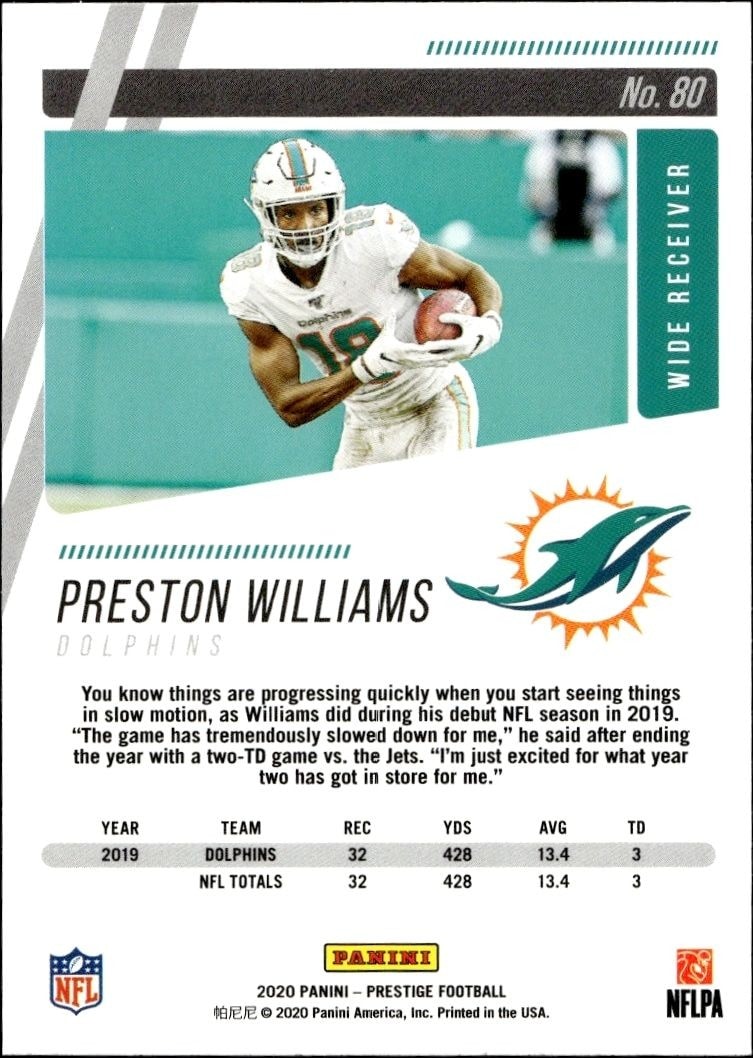 2020 Panini Preston Williams #80 football trading card back