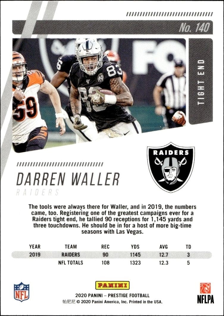 2020 Panini Darren Waller #140 football trading card back
