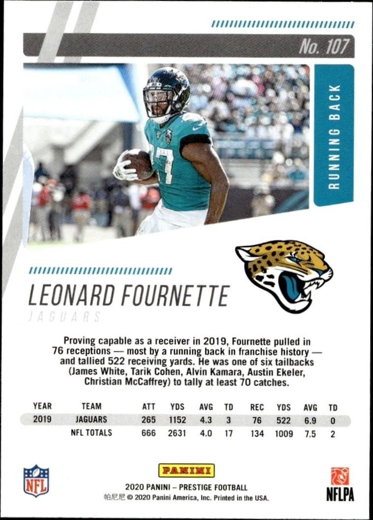 2020 Panini Leonard Fournette #107 football trading card back