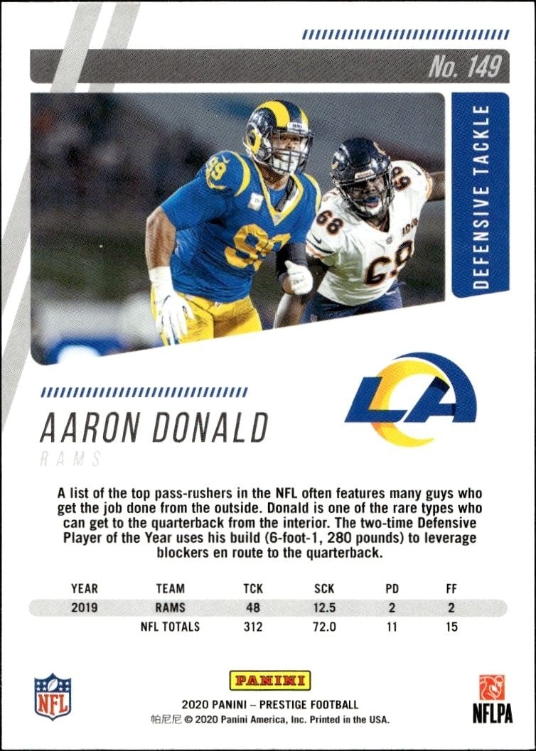 2020 Panini Aaron Donald #149 football trading card back