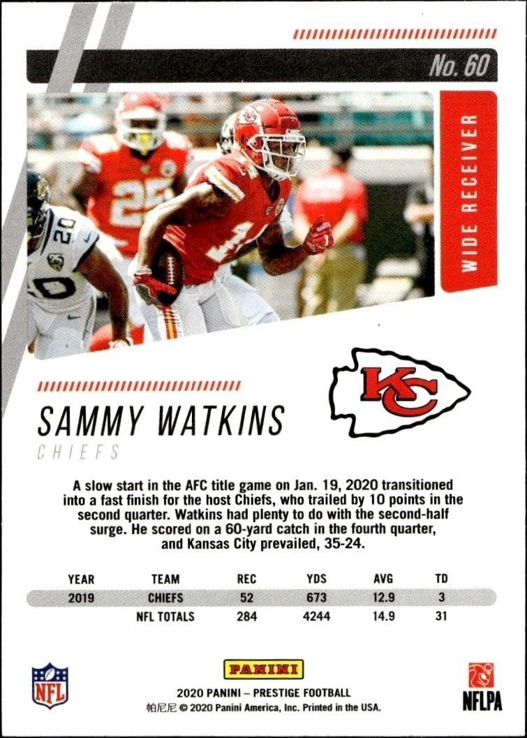 2020 Panini Sammy Watkins #60 football trading card back