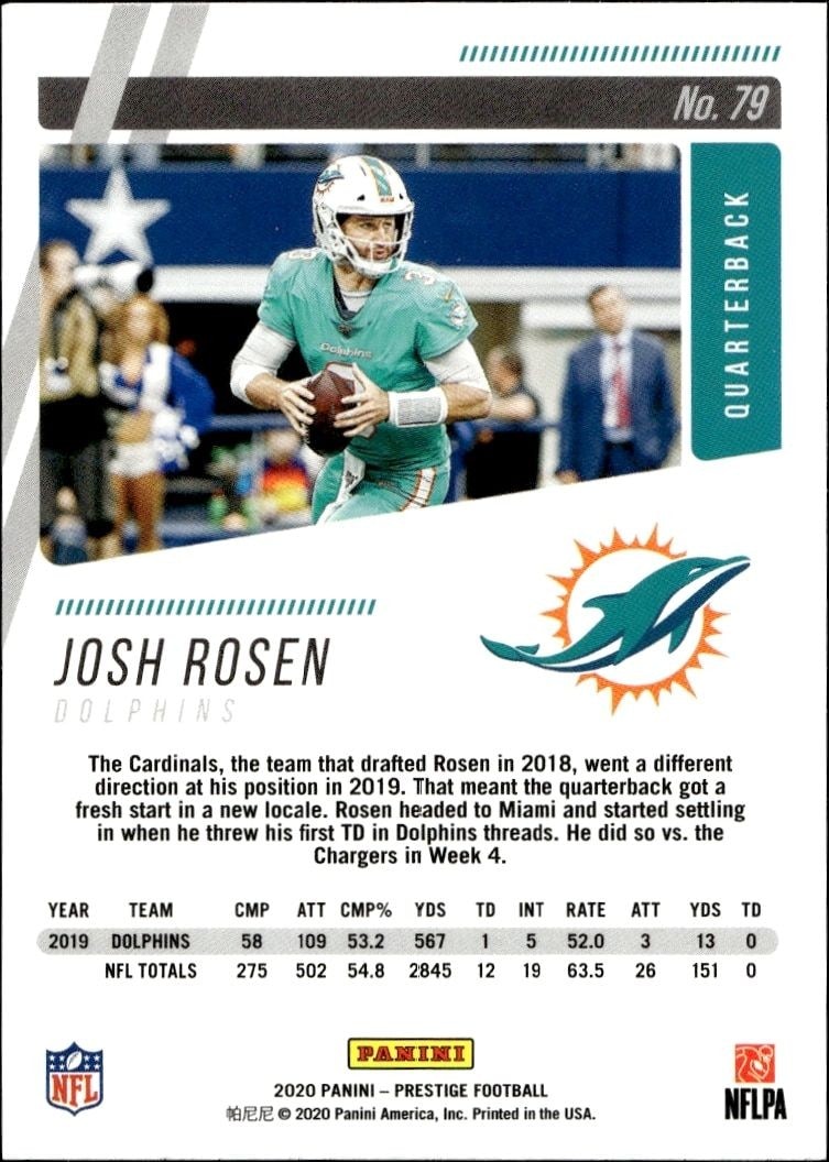 2020 Panini Josh Rosen #79 football trading card back
