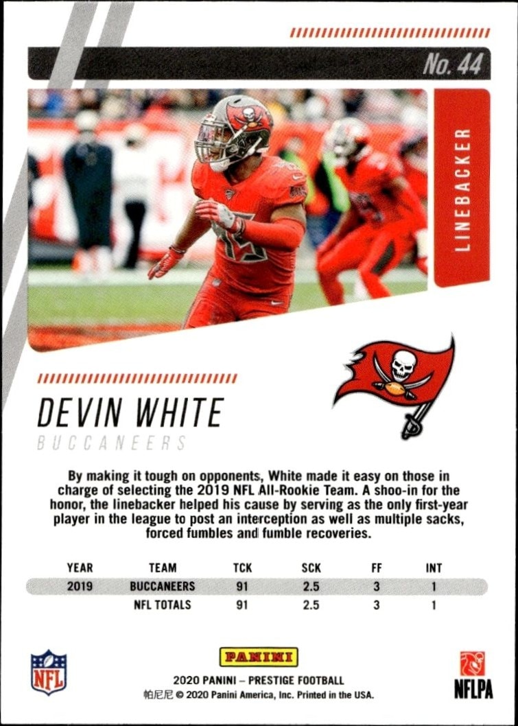 2020 Panini Devin White #44 football trading card back