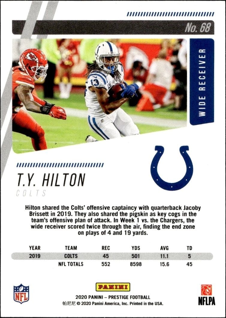 2020 Panini T.Y. Hilton #68 football trading card back