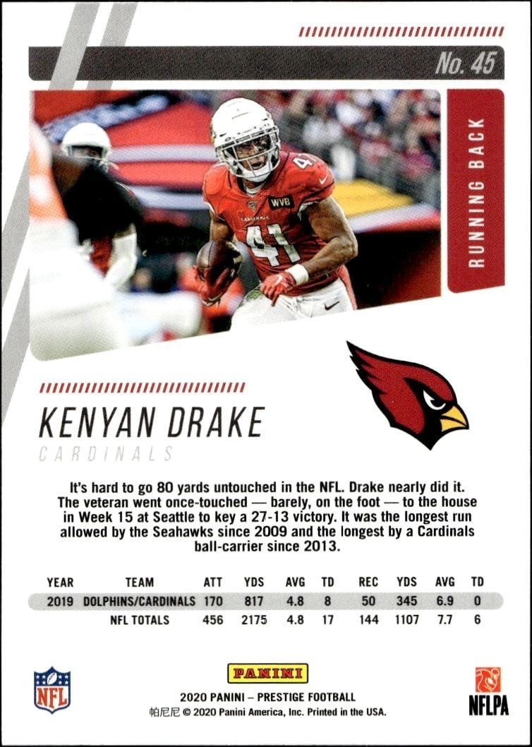 2020 Panini Kenyan Drake #45 football trading card back