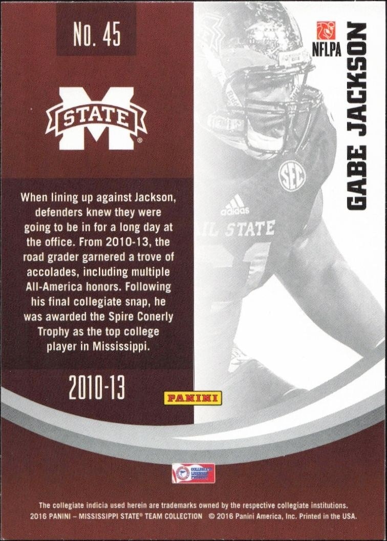 2016 Panini Mississippi State Gabe Jackson #45 football trading card back