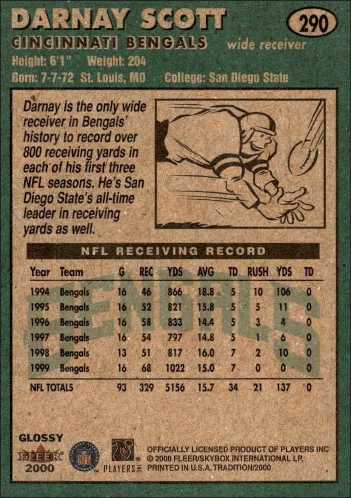 2000 Fleer Tradition Glossy Darnay Scott #290 football trading card back