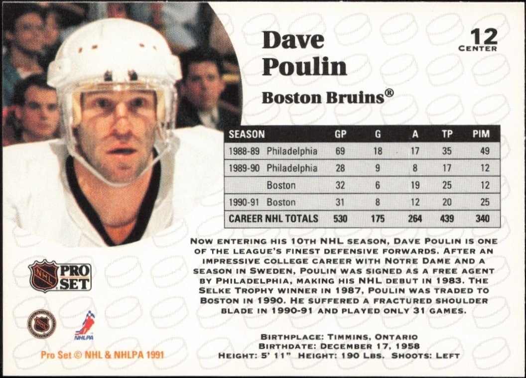 1991-92 Pro Set Dave Poulin #12 hockey trading card back