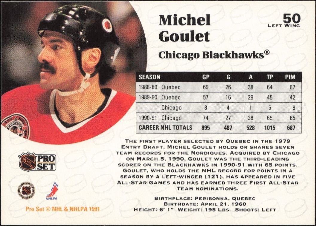 1991-92 Pro Set Michel Goulet #50 hockey trading card back