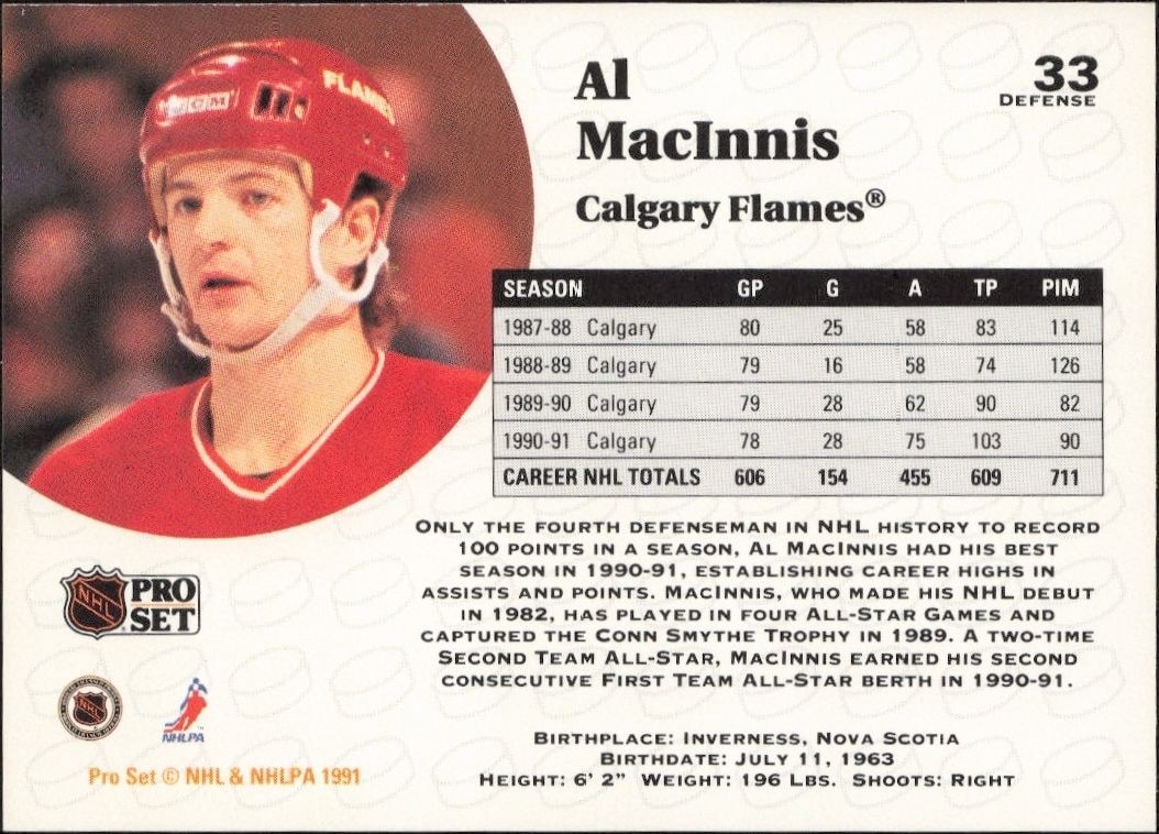 1991-92 Pro Set Al MacInnis #33 hockey trading card back