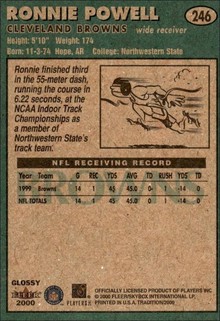 2000 Fleer Tradition Glossy Ronnie Powell #246 football trading card back
