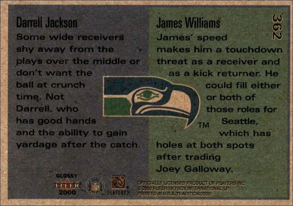 2000 Fleer Tradition Glossy Darrell Jackson #362 football trading card back