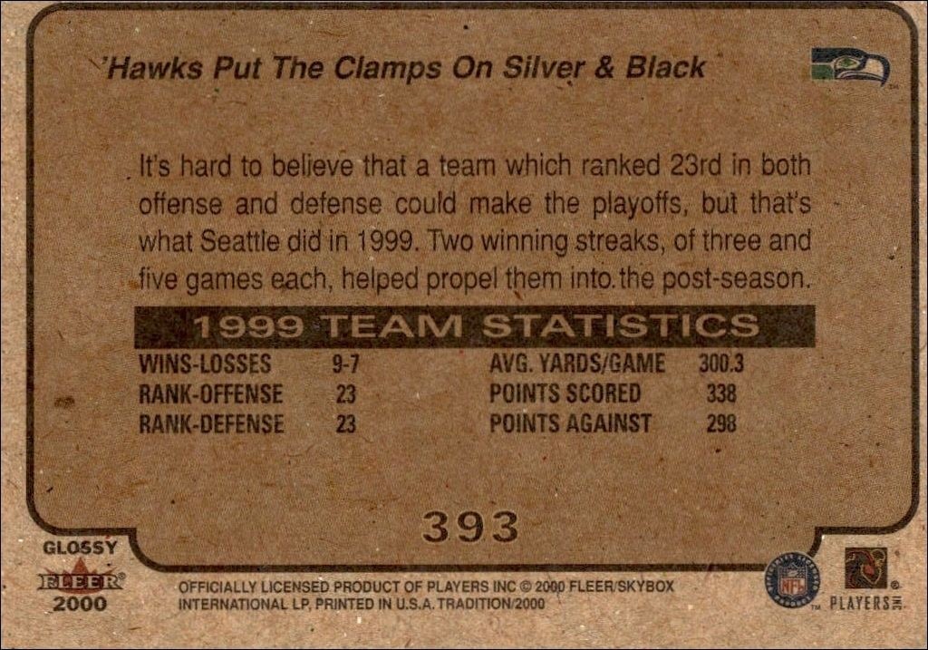 2000 Fleer Tradition Glossy Seattle Seahawks #393 football trading card back