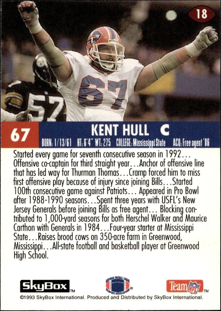 1993 Skybox Impact Kent Hull #18 football trading card back