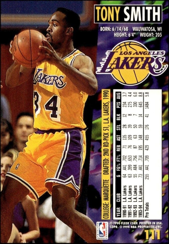 1994-95 Fleer Tony Smith #111 basketball trading card back